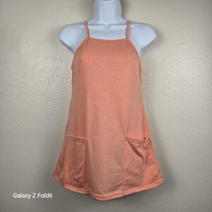 Women’s Coral Orange Athletic Tank Dress with Built-In Shorts & Pockets – Size S